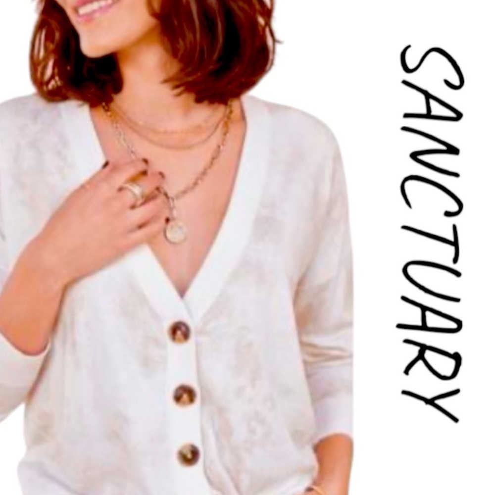 Sanctuary Cottagecore Women's White & Cream Button-Down Sweater Medium